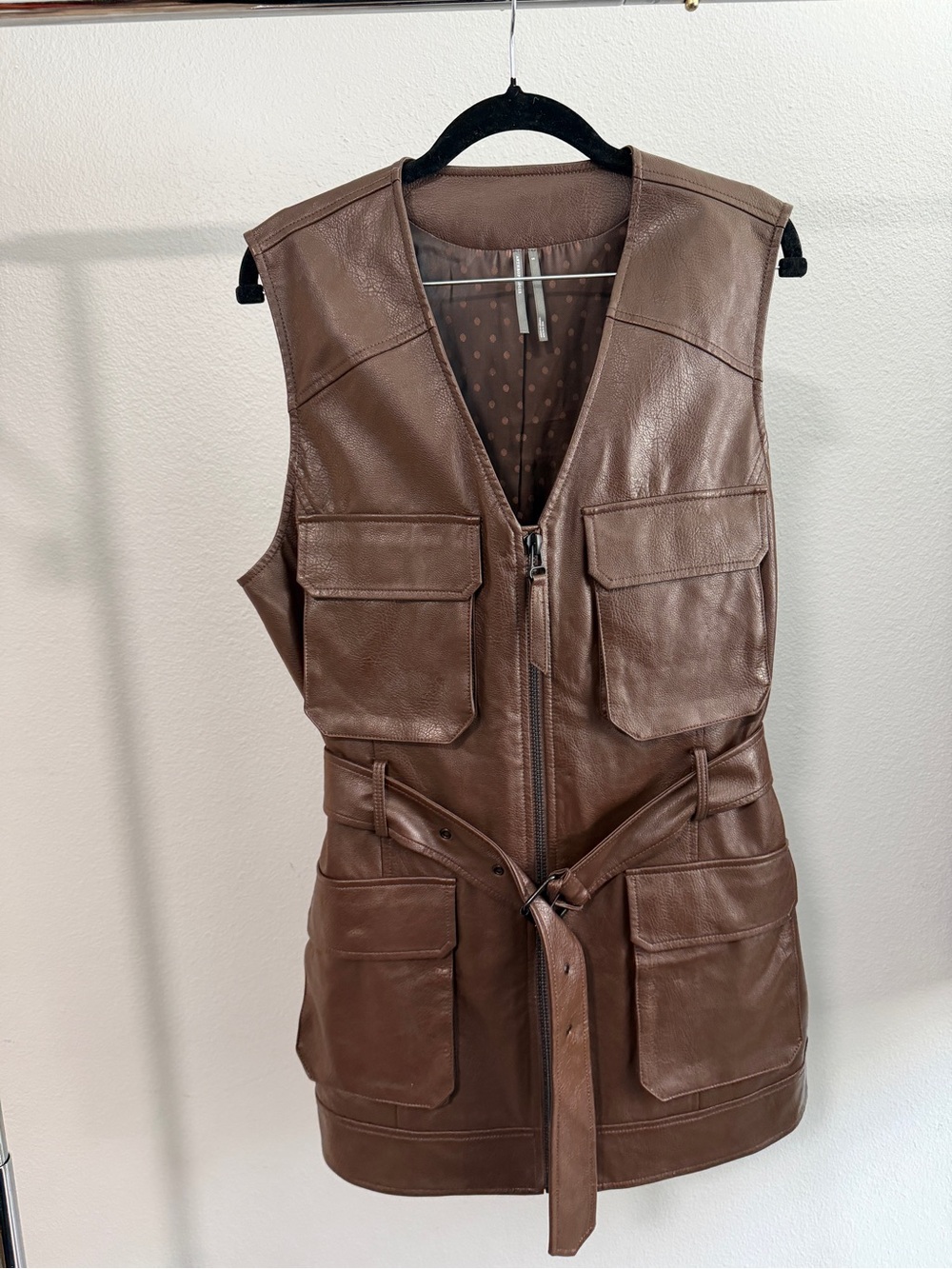 Anthropologie Brown Leather Belted Utility Vest
